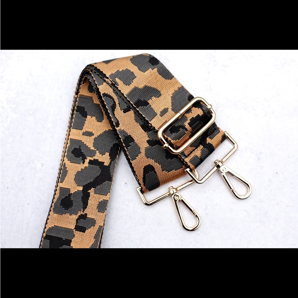 Crossbody Strap - 2” - leopard reversible - Black Gray Tan - Gold Hardware